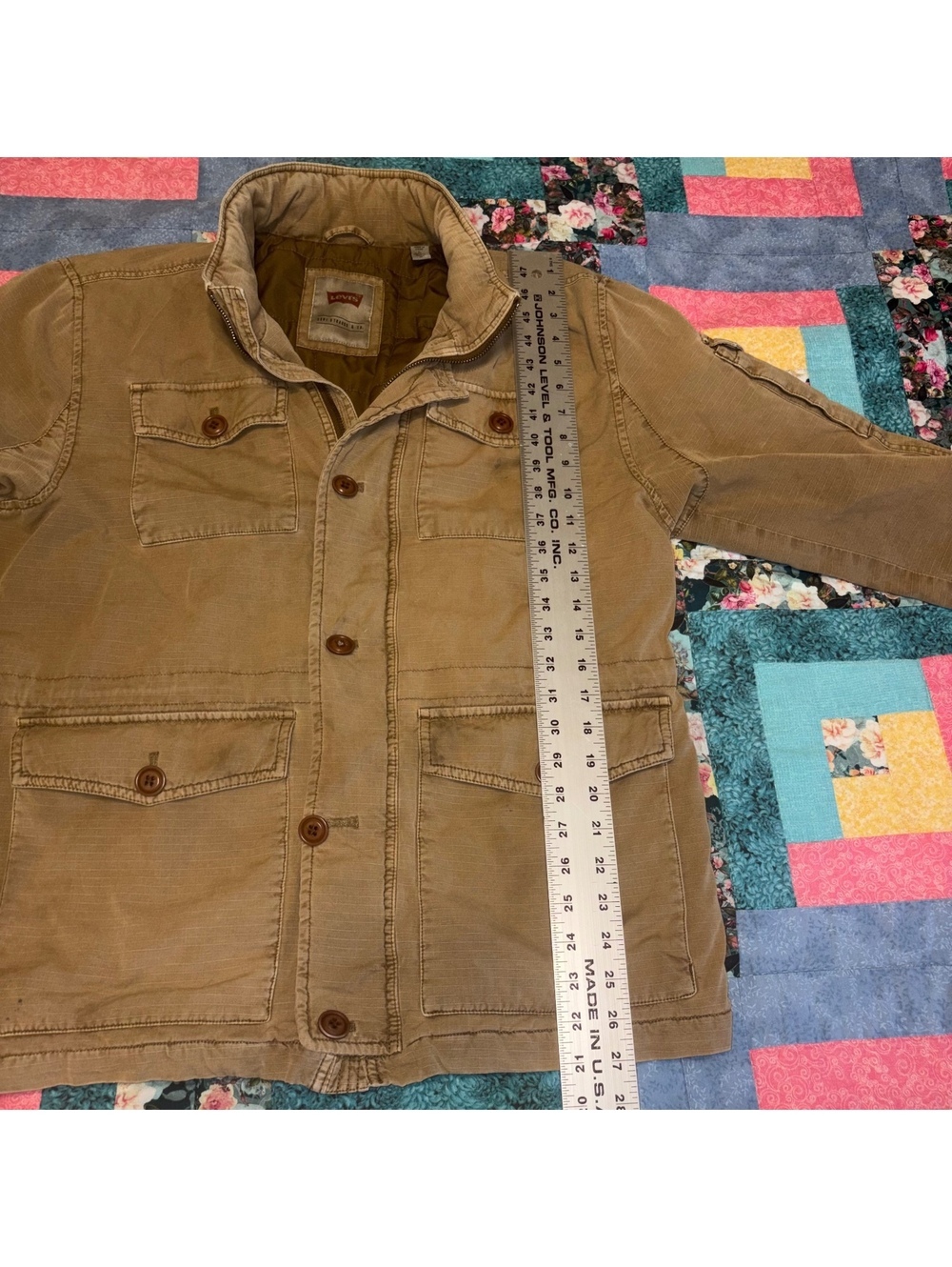 LEVI'S Field Jacket Men's Large Full Zip Tan RipStop Quilted Hooded Workwear - Picture 9 of 9